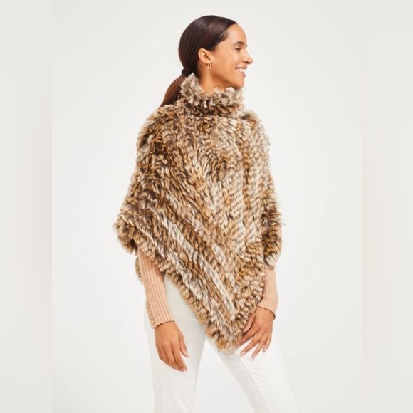J. McLaughlin wrap Shawl Poncho Faux Fur Brown OS - Picture 1 of 3